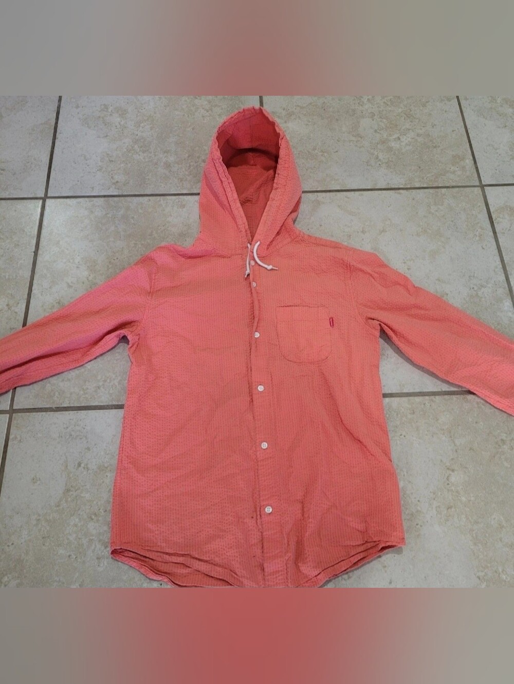 Supreme Long Sleeve Hooded Full Button Down Mens Size M Medium Salmon Hoodie